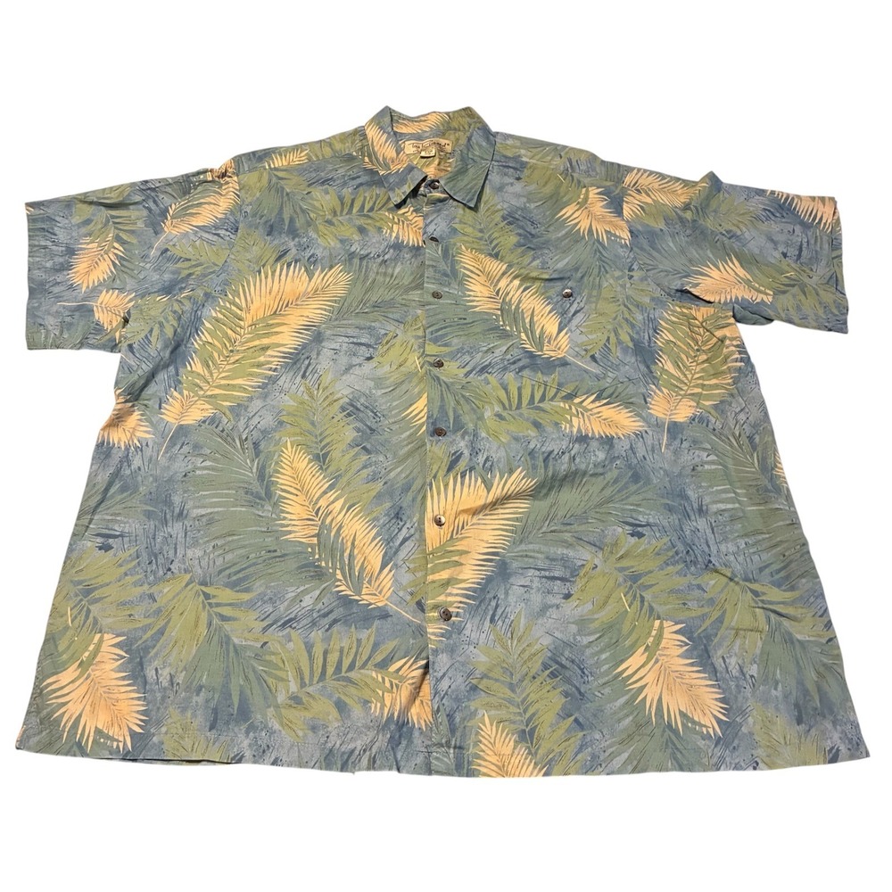 Tori Richard Mens Blue Tropical Palm Leaf Cotton Lawn Button Down Shirt 2XB